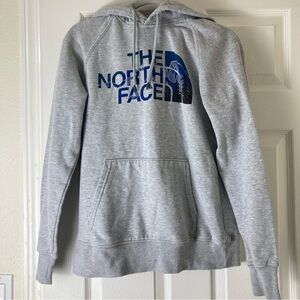 The North Face Women’s Hoodie Pullover Logo Graphic Gray/blus Sz M cotton blend